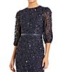 Mac Duggal Sequin Illusion Puff Elbow Sleeve Gown, Color:Midnight - Image 3