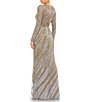 Color:Platinum - Image 2 - Sequin Long Sleeve Crew Neck Embellished Sheath Gown
