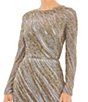Color:Platinum - Image 3 - Sequin Long Sleeve Crew Neck Embellished Sheath Gown