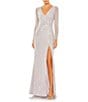 Color:Lavender - Image 1 - Sequin Long Sleeve Surplice V-Neck Faux Wrap Thigh High Slit Sequin Gown