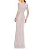 Color:Lavender - Image 2 - Sequin Long Sleeve Surplice V-Neck Faux Wrap Thigh High Slit Sequin Gown