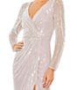 Color:Lavender - Image 3 - Sequin Long Sleeve Surplice V-Neck Faux Wrap Thigh High Slit Sequin Gown