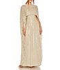 Mac Duggal Sequin Mesh Embellished Beaded Boat Neck Cape Sleeve Column Gown, Color:Champagne - Image 1