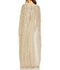 Mac Duggal Sequin Mesh Embellished Beaded Boat Neck Cape Sleeve Column Gown, Color:Champagne - Image 2