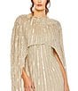 Mac Duggal Sequin Mesh Embellished Beaded Boat Neck Cape Sleeve Column Gown, Color:Champagne - Image 3