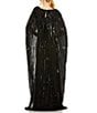 Mac Duggal Sequin Mesh Embellished Beaded Boat Neck Cape Sleeve Column Gown, Color:Black - Image 2