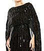 Mac Duggal Sequin Mesh Embellished Beaded Boat Neck Cape Sleeve Column Gown, Color:Black - Image 3
