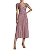 Mac Duggal Sequin Mesh Midi Dress With Beaded Short Sleeves - Image 1