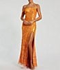 Color:Orange Crush - Image 1 - Sequin Mesh One Shoulder Gown with Slit