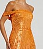 Color:Orange Crush - Image 3 - Sequin Mesh One Shoulder Gown with Slit