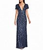 Mac Duggal Sequin Mesh Plunge V-Neck Short Sleeves Column Gown - Image 1