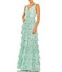 Color:Mint - Image 1 - Sequin Mesh Surplice V-Neck Sleeveless Tiered A-Line Gown