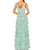 Color:Mint - Image 2 - Sequin Mesh Surplice V-Neck Sleeveless Tiered A-Line Gown