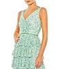 Color:Mint - Image 3 - Sequin Mesh Surplice V-Neck Sleeveless Tiered A-Line Gown