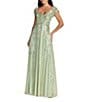 Mac Duggal Sequin Mesh V-Neck Beaded Shoulder A-Line Gown - Image 1