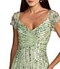 Mac Duggal Sequin Mesh V-Neck Beaded Shoulder A-Line Gown - Image 3