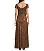 Mac Duggal Sequin Mesh V-Neck Beaded Shoulder A-Line Gown - Image 2