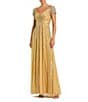 Mac Duggal Sequin Mesh V-Neck Beaded Shoulder A-Line Gown, Color:Gold - Image 1