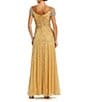 Mac Duggal Sequin Mesh V-Neck Beaded Shoulder A-Line Gown, Color:Gold - Image 2