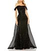 Mac Duggal Sequin Off The Shoulder Cap Sleeve Panel Train Gown, Color:Black - Image 1
