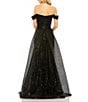 Mac Duggal Sequin Off The Shoulder Cap Sleeve Panel Train Gown, Color:Black - Image 2