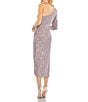 Color:Mauve Multi - Image 2 - Sequin One Shoulder 3/4 Sleeve Faux Wrap Dress