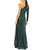 Mac Duggal Sequin One Shoulder Neck One Sleeve Ruched Gown, Color:Bottle Green - Image 2