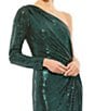Mac Duggal Sequin One Shoulder Neck One Sleeve Ruched Gown, Color:Bottle Green - Image 3