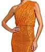 Mac Duggal Sequin Ruched One Shoulder Gown, Color:Orange - Image 3