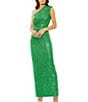 Color:Green - Image 1 - Sequin Ruched One Shoulder Gown