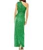 Color:Green - Image 2 - Sequin Ruched One Shoulder Gown