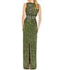 Color:Olive - Image 2 - Sequin Sleeveless High Crew Neck Back Slit Sheath Gown