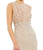 Color:Nude - Image 3 - Sequin Sleeveless High Crew Neck Back Slit Sheath Gown