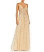 Color:Nude - Image 1 - Sequin Sleeveless Surplice V Neck Wrap Over A-Line Gown