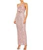 Color:Rose Pink - Image 1 - Sequin Square Neck Sleeveless Bow Detail Column Gown