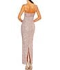 Color:Rose Pink - Image 2 - Sequin Square Neck Sleeveless Bow Detail Column Gown