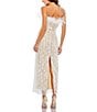 Mac Duggal Sequin Strapless Feather Neck Floral Lace Slit Back Dress, Color:White Multi - Image 2