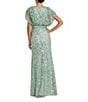 Mac Duggal Sequin Surplice V-Neck Draped 3/4 Sleeve Blouson Bodice Sheath Gown, Color:Sea Foam - Image 2