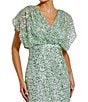 Mac Duggal Sequin Surplice V-Neck Draped 3/4 Sleeve Blouson Bodice Sheath Gown, Color:Sea Foam - Image 3