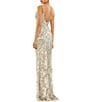 Color:Silver/Nude - Image 2 - Sequin V-Neck Floral Leaves Spaghetti Strap Scoop Back Detail Gown