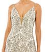 Color:Silver/Nude - Image 3 - Sequin V-Neck Floral Leaves Spaghetti Strap Scoop Back Detail Gown
