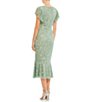 Color:Sage - Image 2 - Sequin V-Neck Flutter Short Sleeve Sheath Mermaid Midi Dress