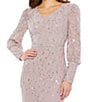 Color:Vintage Lilac - Image 3 - Sequin V-Neck Long Sleeve Midi Dress