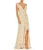 Color:Nude - Image 1 - Sequin V-Neck Sleeveless Cascading Wrap Ruffle Gown