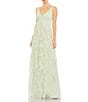 Color:Sage - Image 1 - Sequin V-Neck Sleeveless Scallop Ruffle Tiered Gown