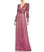 Color:Mauve - Image 1 - Sequin Wrap Bodice Long Bishop Sleeve Gown