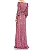 Color:Mauve - Image 2 - Sequin Wrap Bodice Long Bishop Sleeve Gown