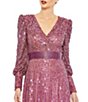 Color:Mauve - Image 3 - Sequin Wrap Bodice Long Bishop Sleeve Gown