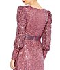 Color:Mauve - Image 4 - Sequin Wrap Bodice Long Bishop Sleeve Gown