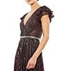 Mac Duggal Sequin Wrap Over Surplice V-Neck Ruffle Cap Sleeve Gown, Color:Blackberry - Image 3